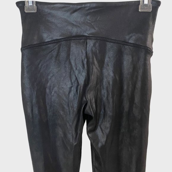 Spanx Faux Leather Leggings Womens Size Medium Shiny Black Textured Tights - Picture 6 of 10